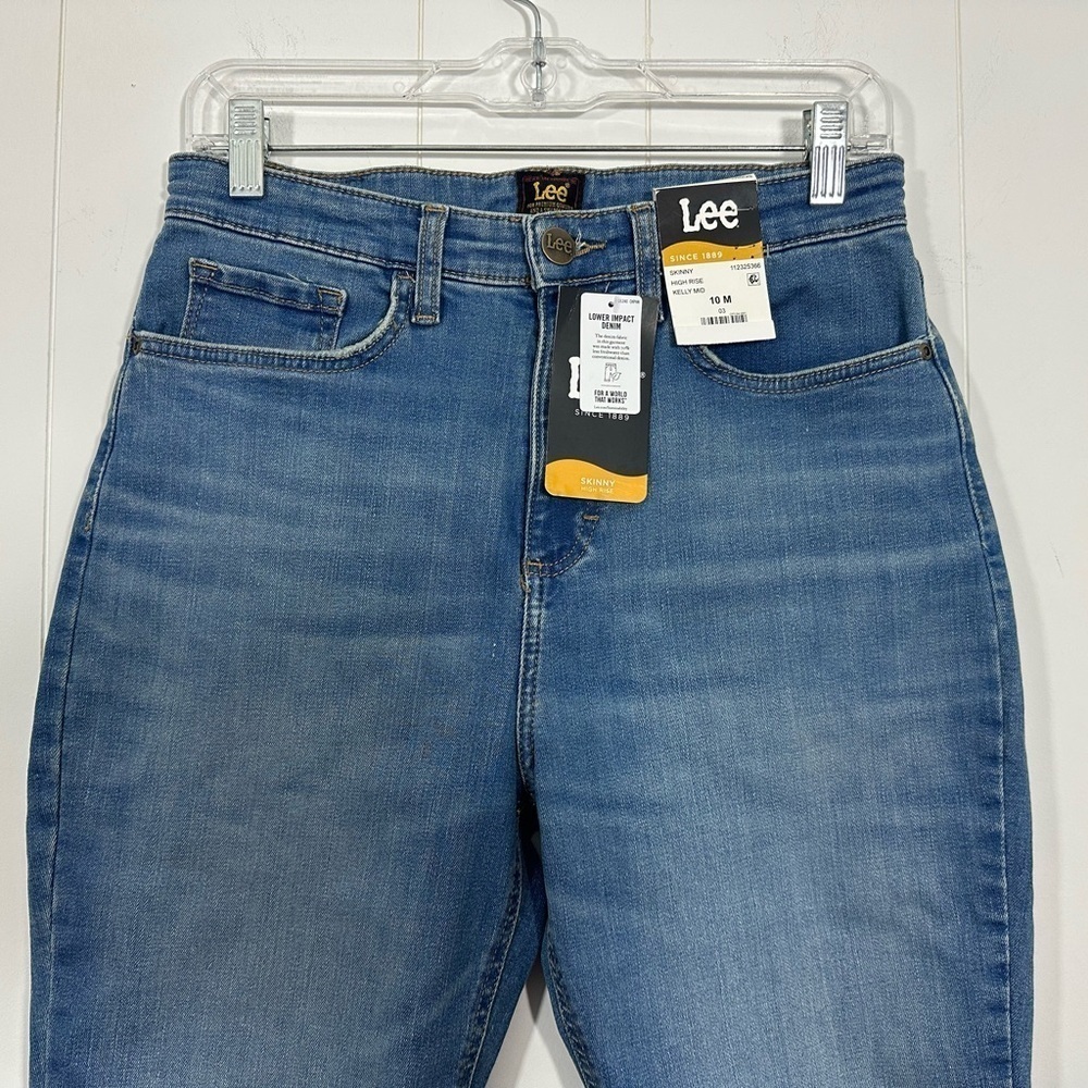 NWT Lee Heritage High Rise Kelly Mid Skinny Denim Blue Jeans Sz 10 M Distressed - Picture 4 of 12